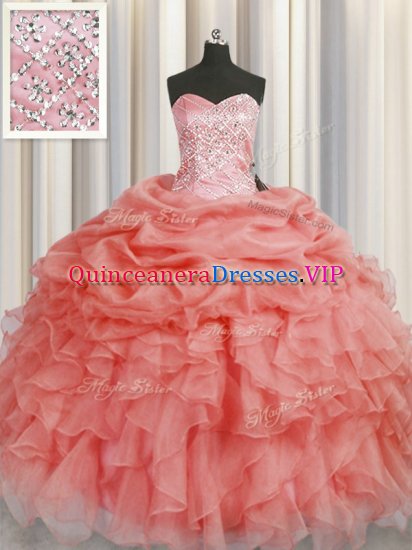 Artistic Watermelon Red Quince Ball Gowns Military Ball and Sweet 16 and Quinceanera with Beading and Ruffles Sweetheart Sleeveless Lace Up - Click Image to Close