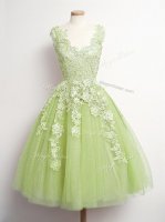 Sleeveless Lace Up Knee Length Appliques Quinceanera Court of Honor Dress