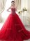 Stylish With Train Lace Up 15 Quinceanera Dress Red for Military Ball and Sweet 16 and Quinceanera with Beading Brush Train