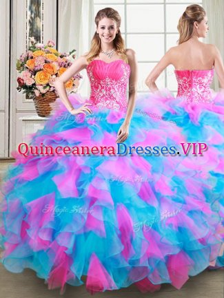 Glamorous Organza and Tulle Sleeveless Floor Length Sweet 16 Dresses and Beading and Ruffles