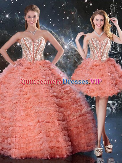 Beading and Ruffled Layers Vestidos de Quinceanera Watermelon Red Lace Up Sleeveless Floor Length - Click Image to Close