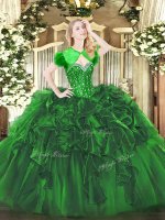 Perfect Ball Gowns Sweet 16 Dress Green Sweetheart Organza Sleeveless Floor Length Lace Up