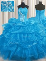 Dazzling Baby Blue Sleeveless Floor Length Beading and Ruffles and Pick Ups Lace Up Sweet 16 Quinceanera Dress