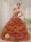 Manitowoc Wisconsin/WI Discount One Shoulder Organza Appliques Decorate Up Bodice Rust Red Quinceanera Dress For Hand Made Flower Decorate