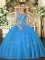 Amazing Baby Blue Scoop Lace Up Beading 15 Quinceanera Dress Sleeveless