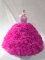 Dynamic Sleeveless Beading and Ruffles Lace Up Quince Ball Gowns with Fuchsia Brush Train