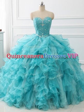 Hot Selling Sleeveless Brush Train Lace Up Beading and Ruffles 15th Birthday Dress