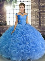 Baby Blue 15th Birthday Dress Military Ball and Sweet 16 and Quinceanera with Beading Off The Shoulder Sleeveless Lace Up