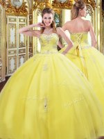 Eye-catching Beading and Appliques Quinceanera Dresses Gold Lace Up Sleeveless Floor Length