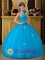 One Shoulder Fabulous Quinceanera Dress For San Mateo CA Teal Tulle Appliques Ball Gown