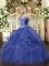 Elegant Blue Ball Gowns Tulle Sweetheart Sleeveless Beading and Ruffles Floor Length Lace Up Sweet 16 Dress