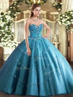 High Class Sweetheart Sleeveless Tulle Quinceanera Dress Appliques and Embroidery Lace Up(SKU SJQDDT1131002-3BIZ)