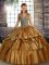 Fabulous Brown Straps Neckline Beading and Ruffled Layers Quinceanera Gown Sleeveless Lace Up