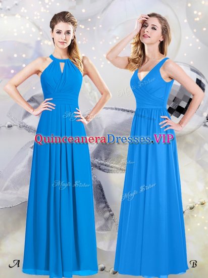 Lovely Baby Blue Halter Top Neckline Ruching Quinceanera Court of Honor Dress Sleeveless Zipper - Click Image to Close