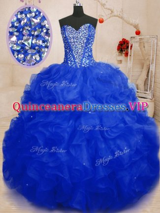 Dramatic Royal Blue Sweetheart Neckline Beading and Ruffles Quinceanera Gown Sleeveless Lace Up