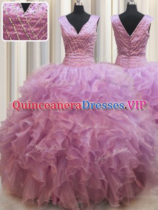 Dynamic Lilac Ball Gowns Beading 15 Quinceanera Dress Lace Up Organza Sleeveless Floor Length