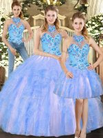 Sleeveless Floor Length Embroidery Lace Up Sweet 16 Dresses with Multi-color