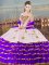 Fashionable Sleeveless Organza Floor Length Lace Up Sweet 16 Quinceanera Dress in White And Purple with Beading and Ruffled Layers