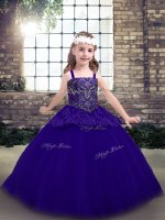 Enchanting Purple Sleeveless Beading Floor Length Kids Formal Wear