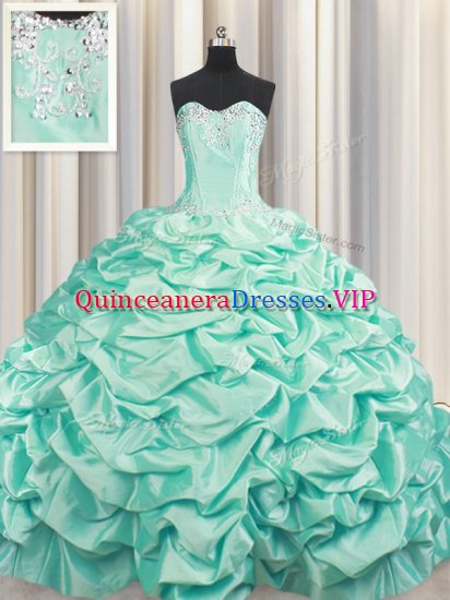 Glamorous Brush Train Apple Green Taffeta Lace Up Military Ball Dresses For Women Sleeveless Floor Length Beading and Pick Ups - Click Image to Close