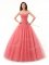 Super Sleeveless Floor Length Beading and Ruching Lace Up 15th Birthday Dress with Watermelon Red