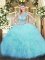 Customized Floor Length Aqua Blue Quinceanera Gown Scoop Sleeveless Lace Up