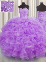 Lilac Sweetheart Neckline Beading and Ruffles Sweet 16 Quinceanera Dress Sleeveless Lace Up