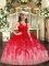 V-neck Sleeveless Child Pageant Dress Floor Length Ruffles Red and Multi-color Tulle