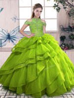 Organza Sleeveless Floor Length Sweet 16 Quinceanera Dress and Beading and Ruffled Layers