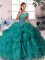 Brush Train Ball Gowns Quinceanera Gowns Teal Scoop Organza Sleeveless Zipper