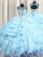 See Through Ball Gowns Quinceanera Dress Light Blue Scoop Organza Sleeveless Floor Length Lace Up(SKU PSSW0516-5BIZ)