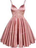 Pink Sleeveless Lace Knee Length Damas Dress