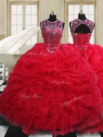 Colorful Scoop Red Lace Up Quinceanera Dresses Beading and Pick Ups Sleeveless Floor Length(SKU PSSW0562BIZ)