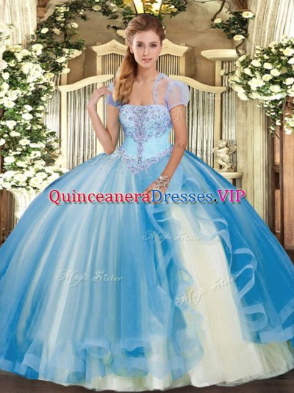 Stunning Ball Gowns Quinceanera Dresses Baby Blue Strapless Tulle Sleeveless Floor Length Lace Up - Click Image to Close