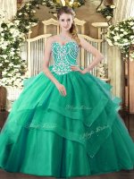 Sleeveless Lace Up Floor Length Beading and Ruffled Layers Vestidos de Quinceanera