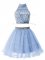 Fantastic Light Blue Sleeveless Knee Length Beading Zipper Quinceanera Court of Honor Dress