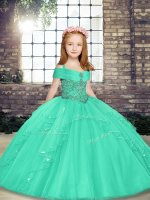 Tulle Straps Sleeveless Lace Up Beading Pageant Gowns For Girls in Aqua Blue(SKU PAG1207-11BIZ)