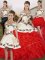 Trendy Floor Length Lace Up Ball Gown Prom Dress White And Red for Military Ball and Sweet 16 and Quinceanera with Embroidery and Ruffles